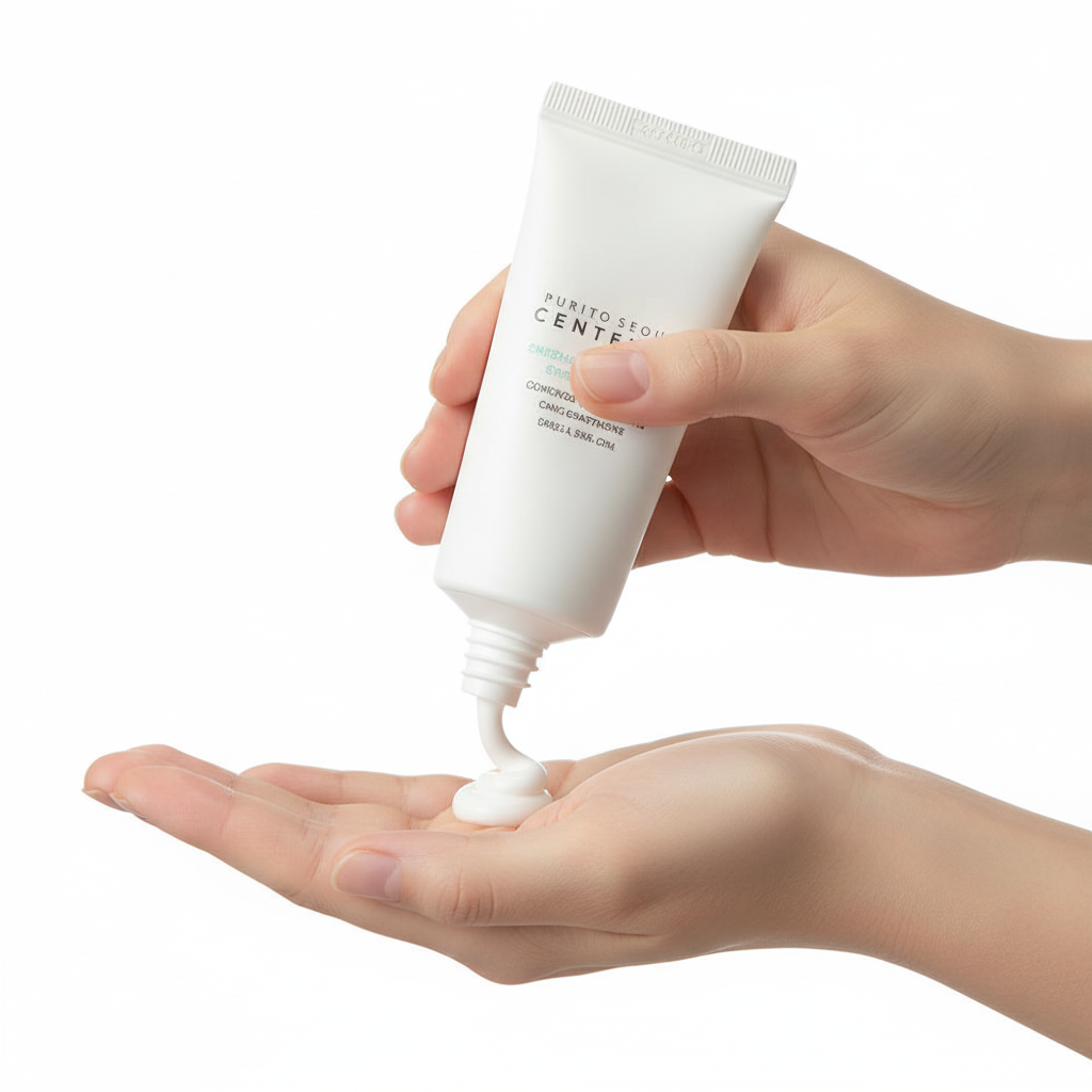 Mão aplicando o creme protetor