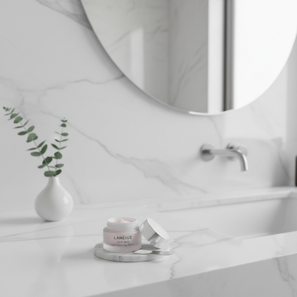 Bálsamo no banheiro moderno com espelho