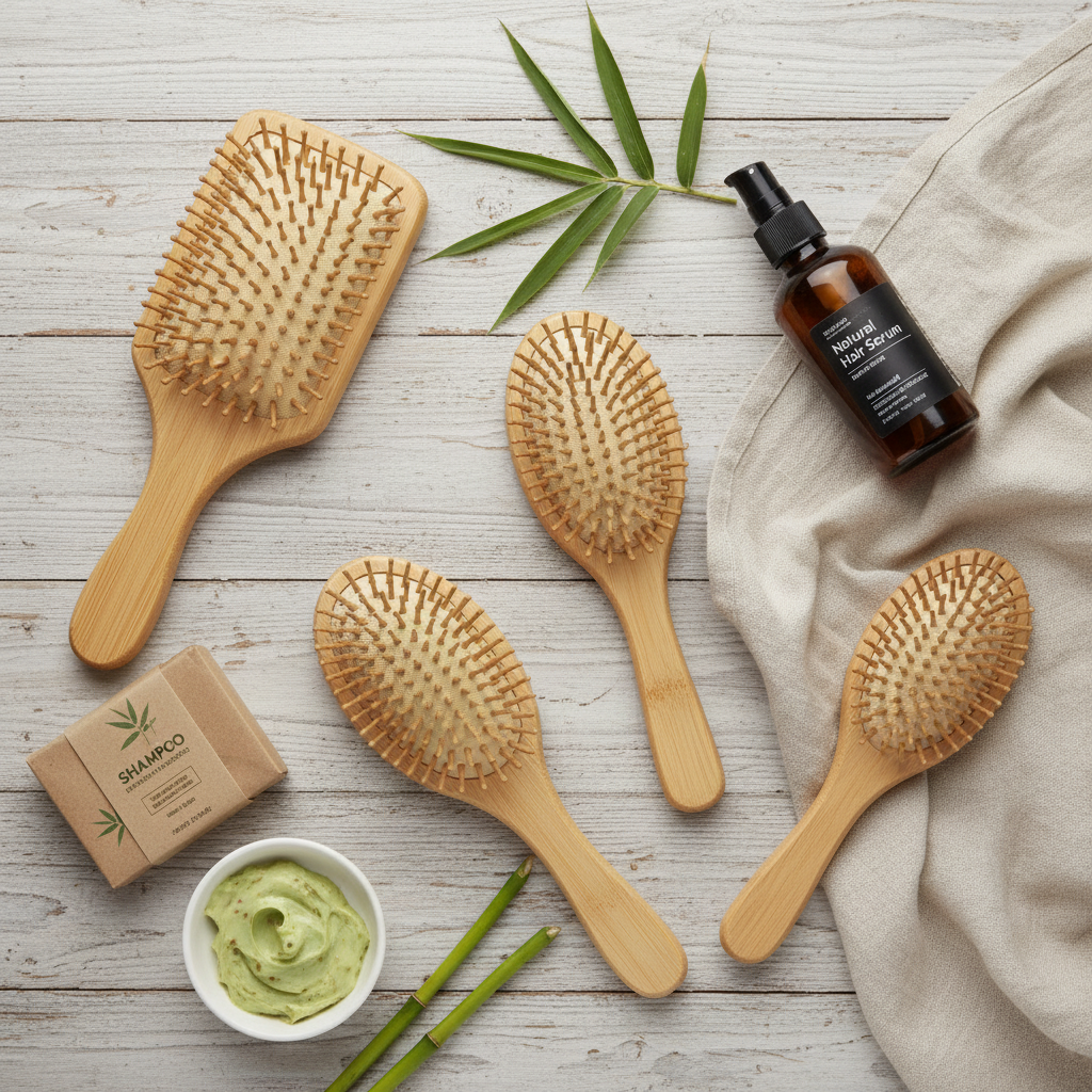 Pente de Bambu com Almofada de Ar – Antiestático, Desembaraçante e Massageador