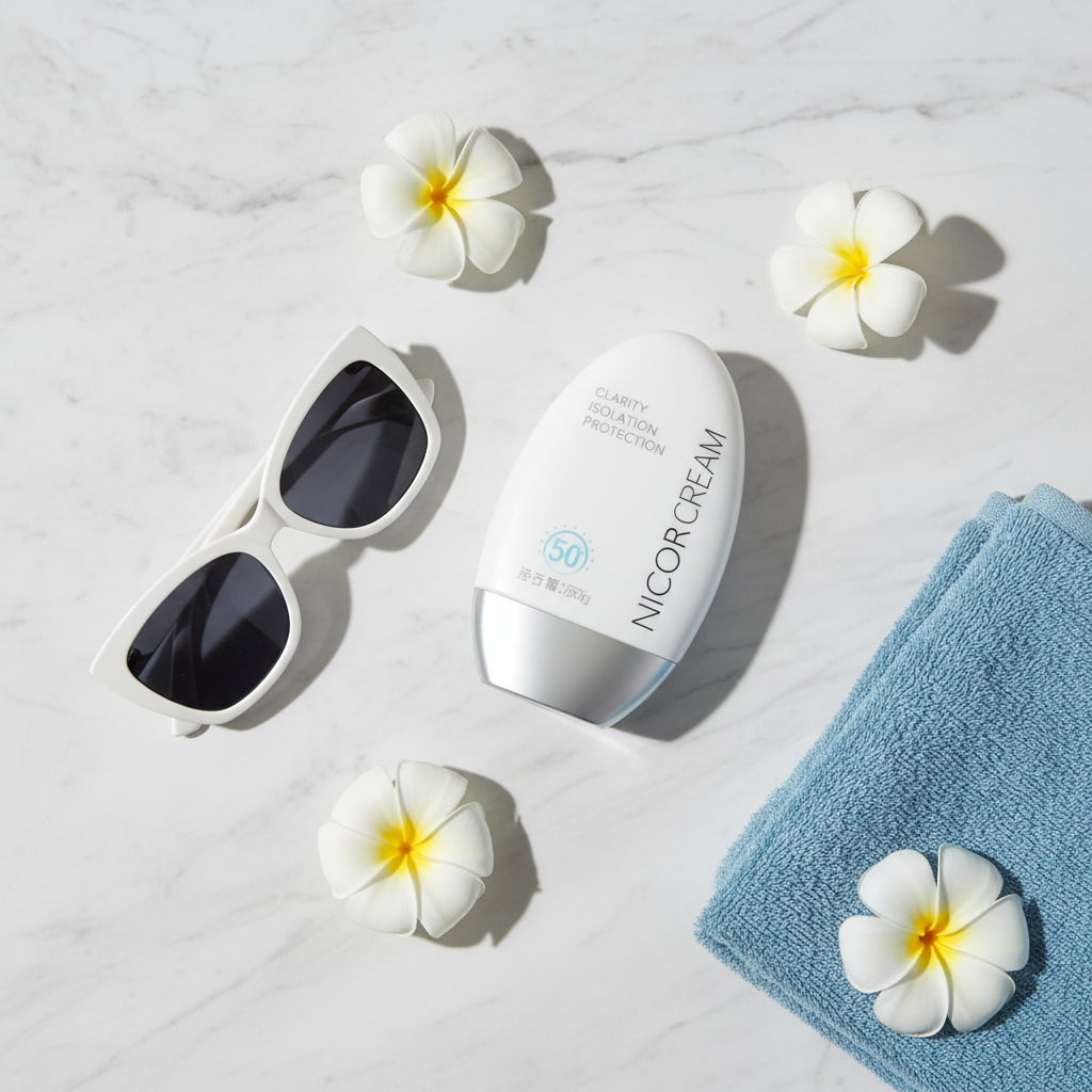 Protetor Solar - Flat Lay Elegante