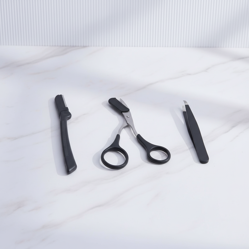 Kit de sobrancelhas em superfície de mármore