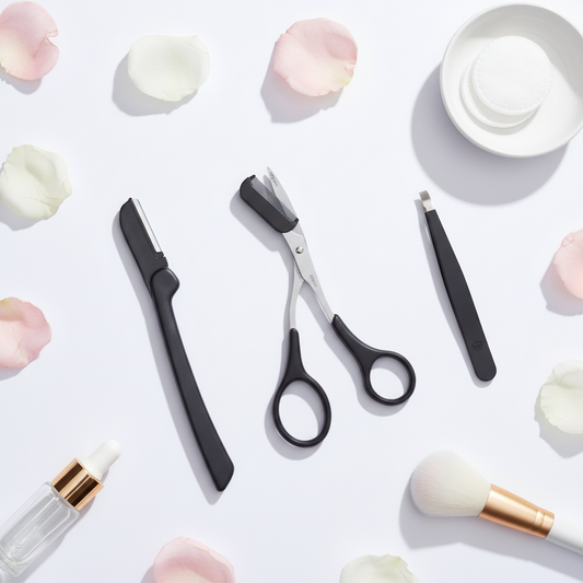 Flat lay do kit com pétalas de rosa