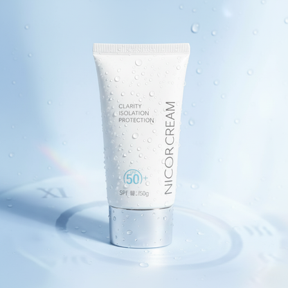 Protetor Solar SPF 50+ - Fundo Azul com Gotas