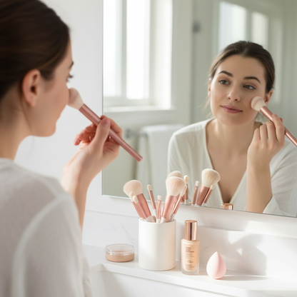 Kit Pincéis - Mulher Aplicando Maquiagem