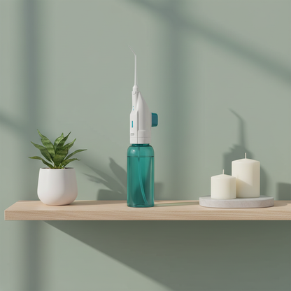 Irrigador branco em banheiro minimalista