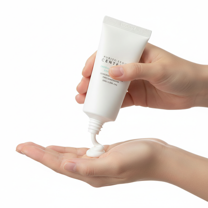 Mão aplicando o creme protetor