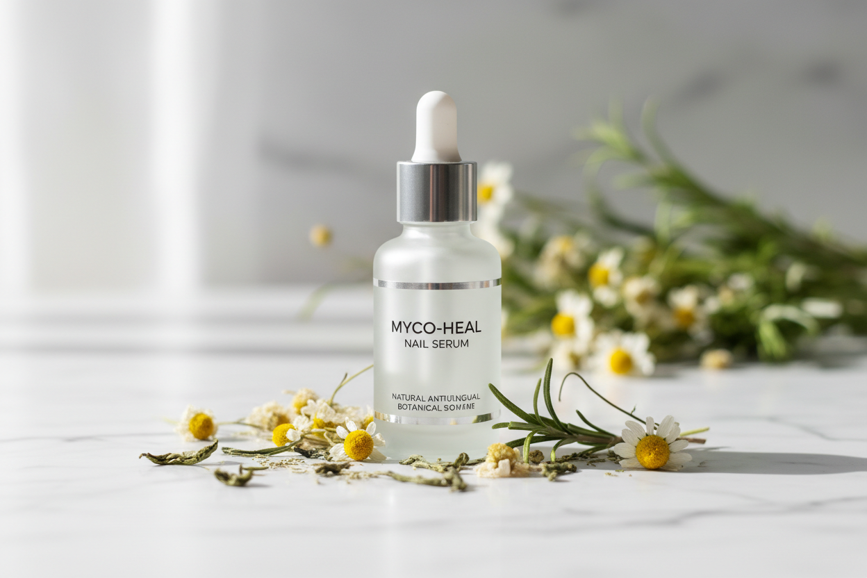 Produto em superfície de mármore com elementos naturais