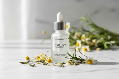 Produto em superfície de mármore com elementos naturais